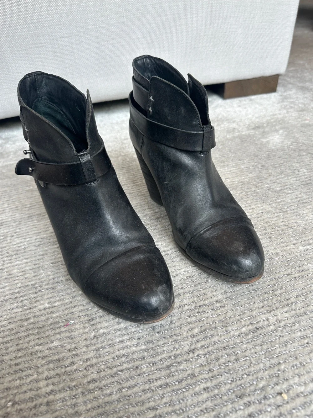 rag & bone Black Leather Ankle Boots with Strap Detail